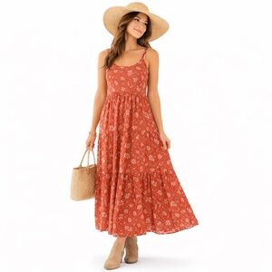 Womens Sundance Artful Ari Maxi Dress Size small Coral tiered babydoll croquette